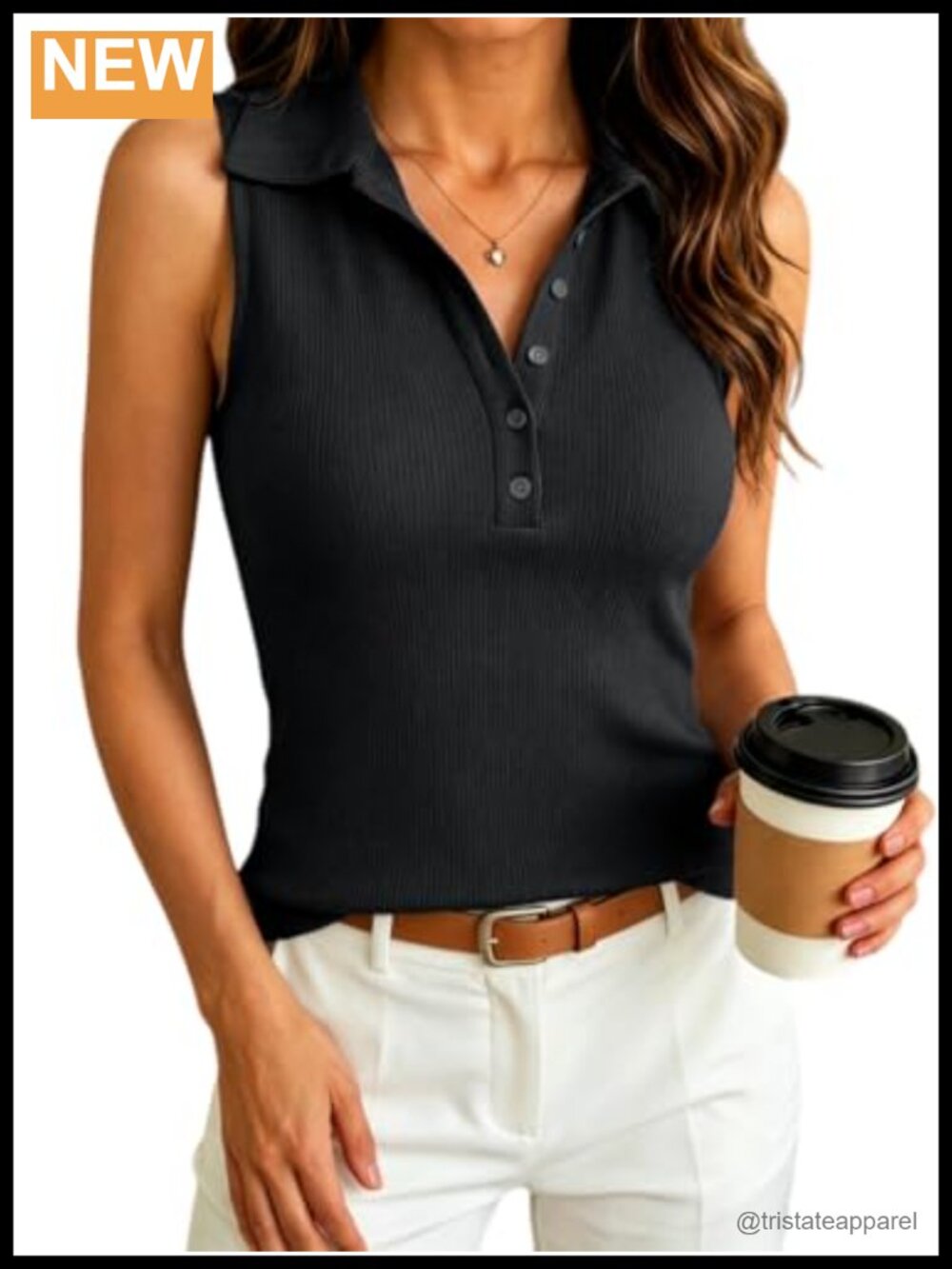 Ribbed V-Neck Sleeveless Tank Top Slim Fit Summer Shirt
